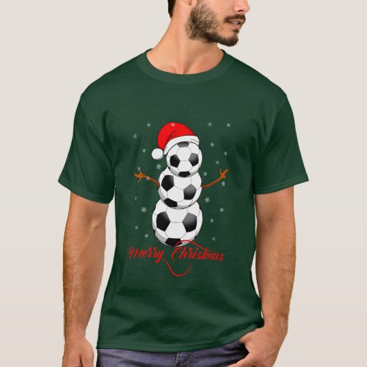 おもしろいクリスマス雪のサッカーの贈り物 Tシャツ (正面)