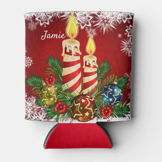 おもしろいクリスマス靴下スタッファー名前をカスタムするビール 缶クーラー (正面)