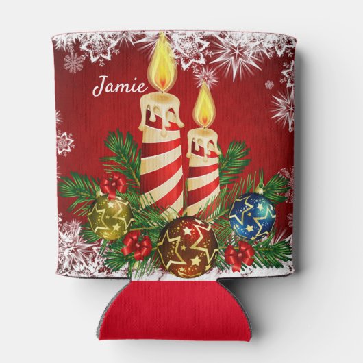 おもしろいクリスマス靴下スタッファー名前をカスタムするビール 缶クーラー (裏面)