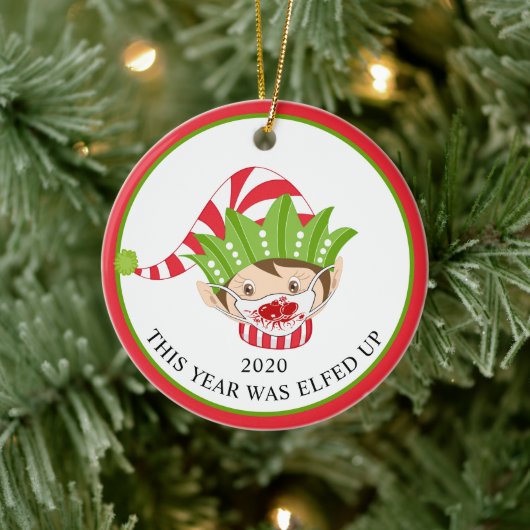 おもしろいクリスマス顔マスク小妖精や小人2020 セラミックオーナメント (ツリー)