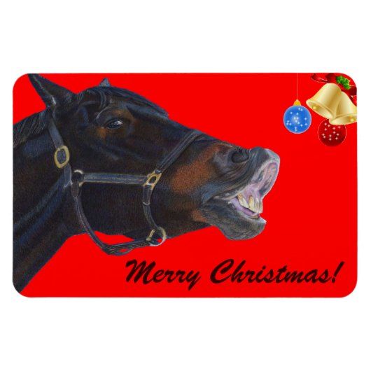 おもしろいクリスマス馬プレミアムFlexiマグネット マグネット (横)