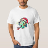 おもしろいクリスマス魚釣りTシャツ Tシャツ (正面)