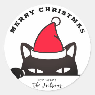 おもしろいクリスマス黒猫 ラウンドシール
