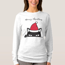 おもしろいクリスマス黒猫 Tシャツ
