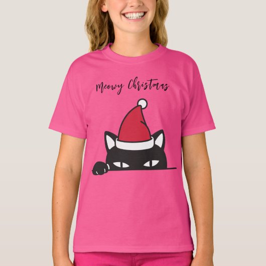 おもしろいクリスマス黒猫 Tシャツ (正面)