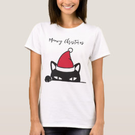 おもしろいクリスマス黒猫 Tシャツ