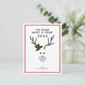 おもしろいクリスマス2020トナカイ着用顔マスク シーズンポストカード (スタンド正面)