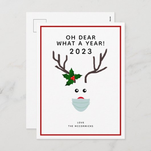おもしろいクリスマス2020トナカイ着用顔マスク シーズンポストカード (正面/裏面)