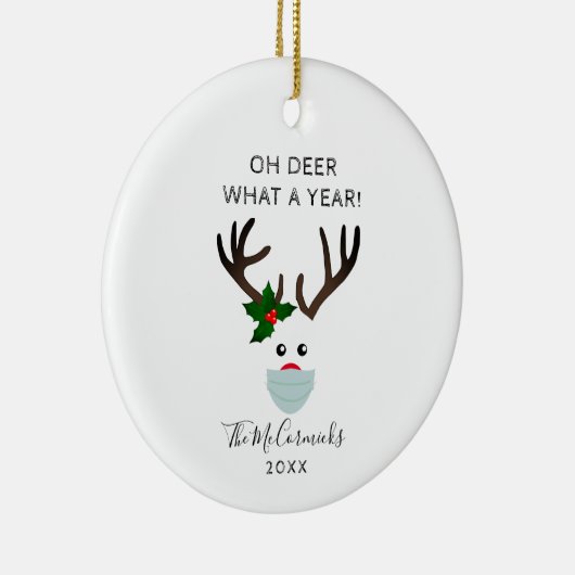 おもしろいクリスマス2020トナカイ着用顔マスク セラミックオーナメント (右)