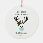 おもしろいクリスマス2020トナカイ着用顔マスク セラミックオーナメント (正面)