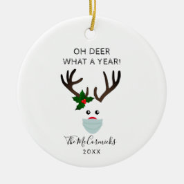 おもしろいクリスマス2020トナカイ着用顔マスク セラミックオーナメント