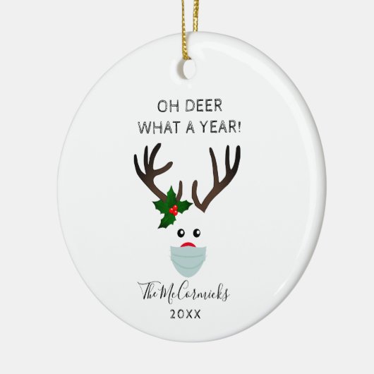 おもしろいクリスマス2020トナカイ着用顔マスク セラミックオーナメント (左)