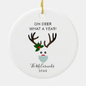 おもしろいクリスマス2020トナカイ着用顔マスク セラミックオーナメント (裏面)