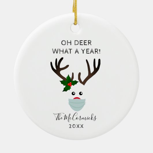 おもしろいクリスマス2020トナカイ着用顔マスク セラミックオーナメント (裏面)