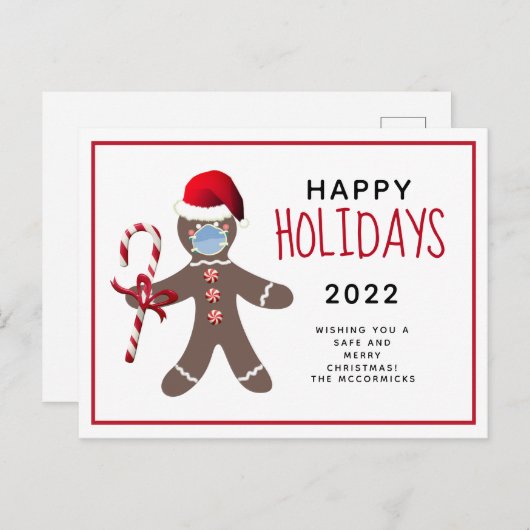 おもしろいクリスマス2021コビデジンジャーブレッドマン シーズンポストカード (正面/裏面)