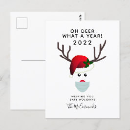 おもしろいクリスマス2021コビデ顔マスクトナカイ ポストカード