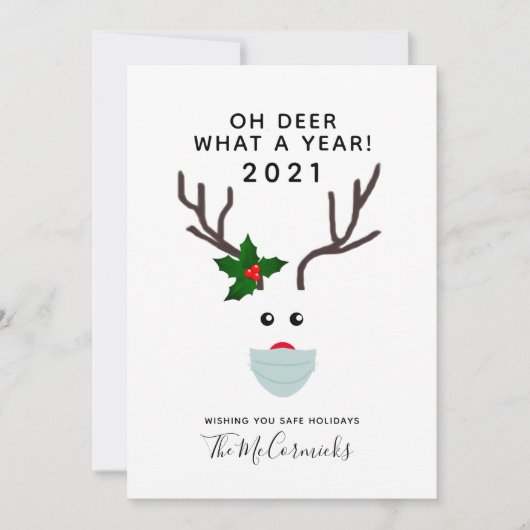 おもしろいクリスマス2021トナカイ着用顔マスク シーズンカード (正面)