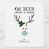 おもしろいクリスマス2021トナカイ着用顔マスク ワインラベル (シングルラベル)