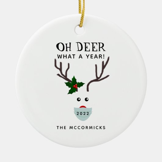 おもしろいクリスマス2022顔マスクトナカイ名 セラミックオーナメント (正面)