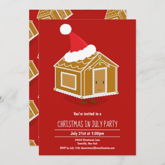 おもしろいクリスマス7月パーティの招待状 招待状 (正面/裏面)