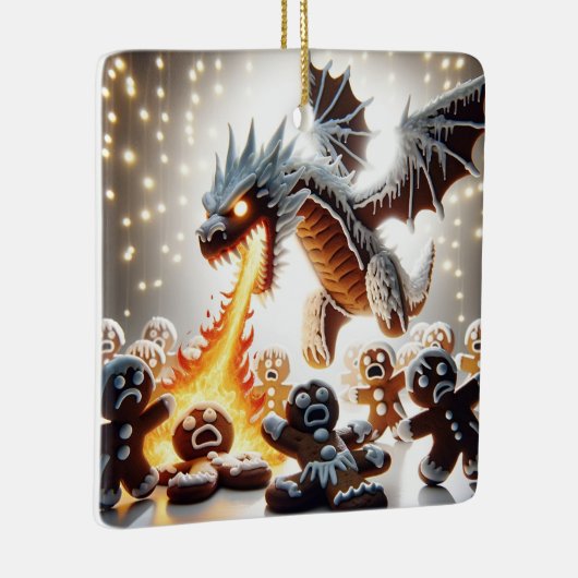 おもしろいクリスマス:ゆるいジンジャーブレッド・ドラゴン セラミックオーナメント (右)