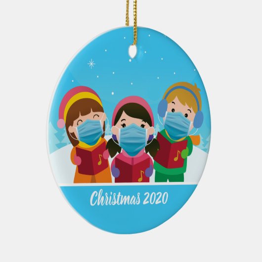 おもしろいクリスマス・キャロラー顔・マスク セラミックオーナメント (右)