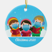 おもしろいクリスマス・キャロラー顔・マスク セラミックオーナメント (正面)