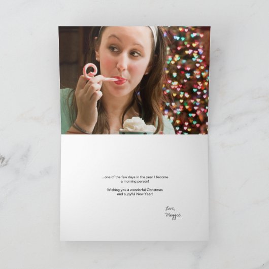 おもしろいクリスマス、「クリスマスの目覚め」まばたき シーズンカード (内部)