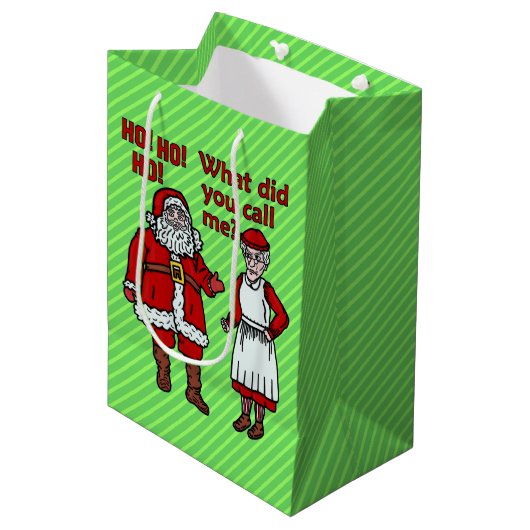 おもしろいクリスマス・サンタクロース&ミセス・ホリデー・ユーモア ミディアムペーパーバッグ (正面アングル)