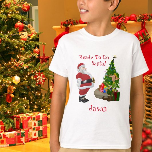 おもしろいクリスマス・サンタ小妖精や小人のお子様の名前 Tシャツ