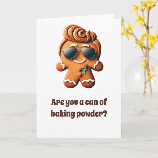 おもしろいクリスマス：ジンジャーブレッドのクッキーの上昇 カード (黄色い花)