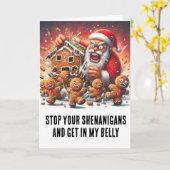 おもしろいクリスマス：ジンジャーブレッドマン&ハングリーサンタ カード (黄色い花)