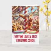 おもしろいクリスマス：スパイシーなジンジャーブレッドCookie カード (黄色い花)