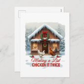 おもしろいクリスマス・チキン・サンタのリスト シーズンポストカード (正面/裏面)