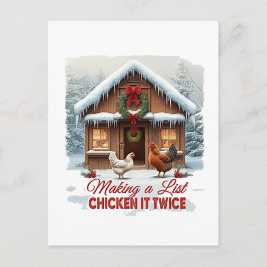 おもしろいクリスマス・チキン・サンタのリスト シーズンポストカード (正面)