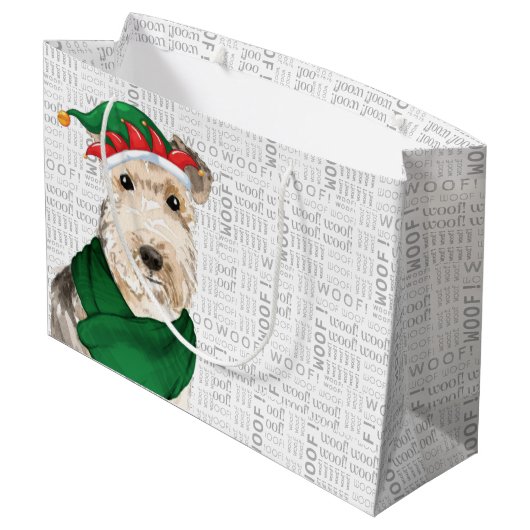 おもしろいクリスマス・レイクランドテリア犬の恋人 ラージペーパーバッグ (裏面アングル)