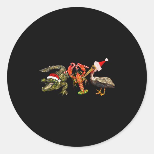 おもしろいクリスマス ワニ ペリカン ザリガニ ホリデー ラウンドシール (正面)