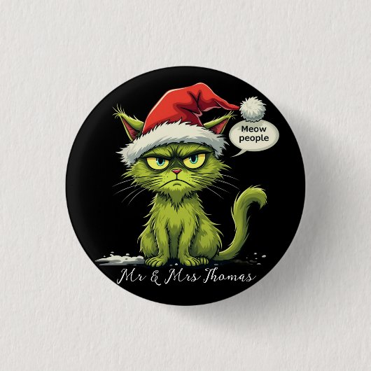 おもしろいクリスマス「新しい人々」のMeowy猫好き 缶バッジ (正面)