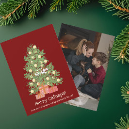 おもしろいクリスマス!猫の昼寝 クリスマスツリーの上の猫 シーズンカード