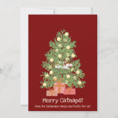おもしろいクリスマス！猫の昼寝 クリスマスツリーの上の猫 シーズンカード (正面)