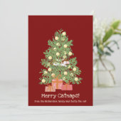 おもしろいクリスマス！猫の昼寝 クリスマスツリーの上の猫 シーズンカード (スタンド正面)