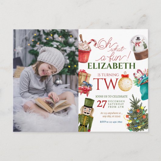 おもしろいクリスマス 2歳の誕生日写真 ポストカード (正面)