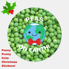 おもしろいクリスマス「Peas on Earth」かわいいステッカー ラウンドシール