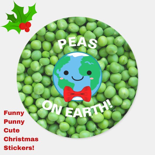 おもしろいクリスマス「Peas on Earth」かわいいステッカー ラウンドシール