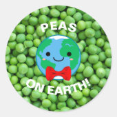 おもしろいクリスマス「Peas on Earth」かわいいステッカー ラウンドシール (正面)