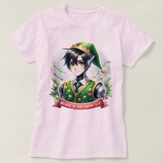 🤖おもしろいクリスマスChatbotミーム信じChatbot小妖精や小人 Tシャツ (デザイン正面)