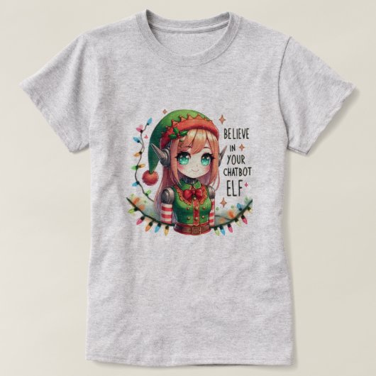 🤖おもしろいクリスマスChatbotミーム信じChatbot小妖精や小人 Tシャツ (デザイン正面)