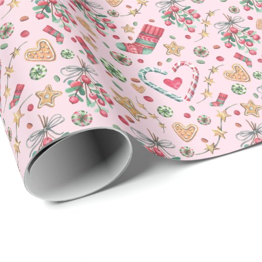 おもしろいクリスマスCookieとキャンディ ラッピングペーパー (ロールコーナー)