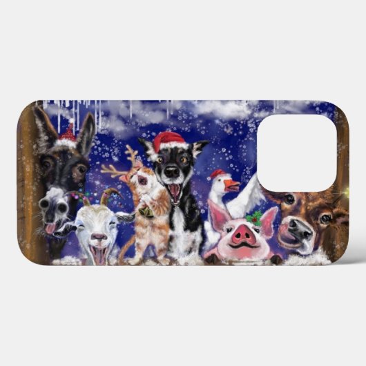 おもしろいクリスマスiPhoneケース幸せ動物パーティー Case-Mate iPhoneケース (裏面 (横))