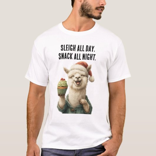 おもしろいクリスマスLlama – スリー&スナック Tシャツ (正面)